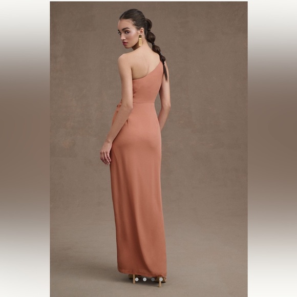BHLDN Chloe One-Shoulder Side-Slit Georgette Bridesmaid Gown in Pink Combo - Picture 2 of 4
